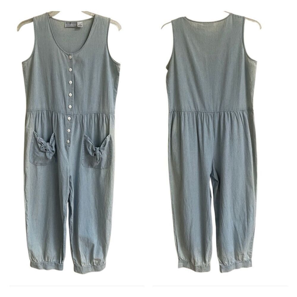Vintage Maggie Lawrence Womens Chambray Jumpsuit *Size 9 100% Cotton Pockets NEW